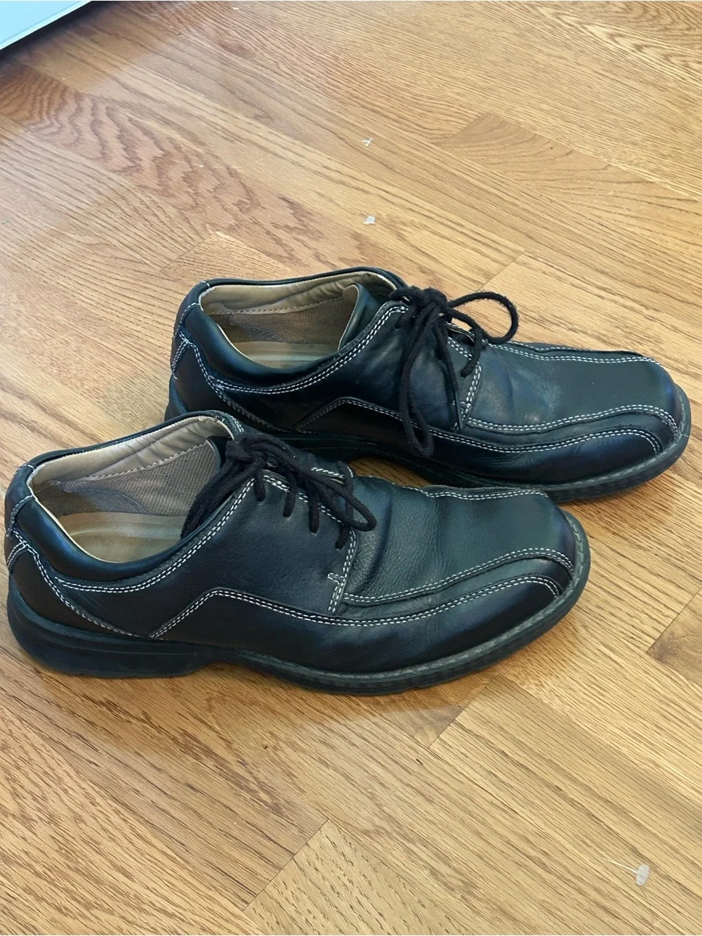 Dockers Black Leather Lace-Up Casual Loafers with Contrast Stitching